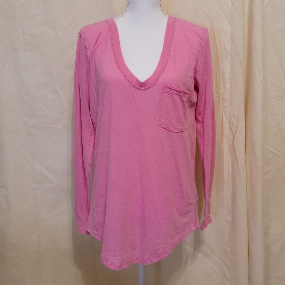 WE THE FREE Betty Pink Long Sleeve V-Neck Pocket Tunic